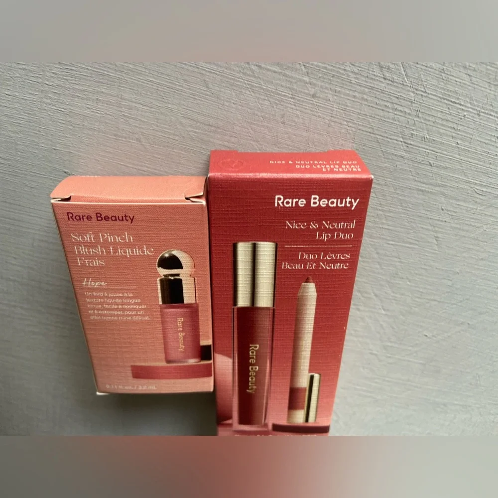 NWT Rare Beauty Nice & Neutral Lip Duo and Mini Softpinch Blush in Hope